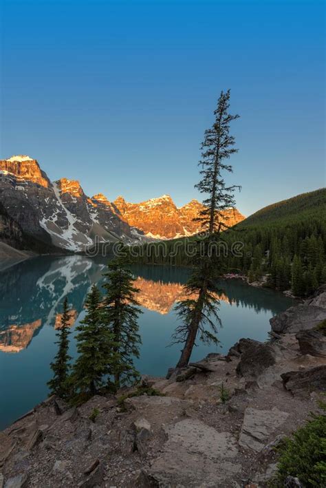 Moraine Lake At Sunrise In Canadian Rockies Stock Photo Image Of