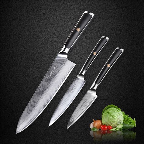 Sunnecko 3pcs Kitchen Knife Set 73 Layers Damascus Steel Chef Utility
