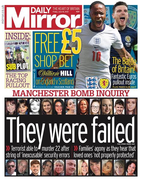 Daily Mirror Front Page 18th Of June 2021 Tomorrow S Papers Today