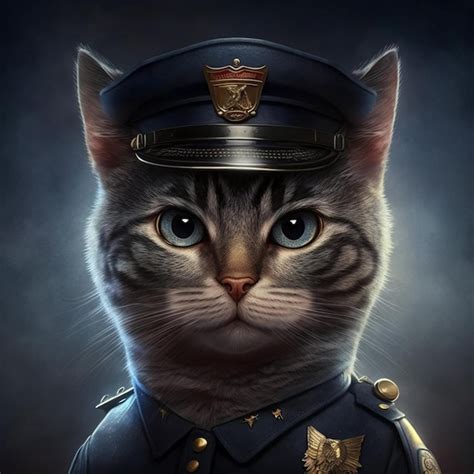 Premium Photo A Cat Dressed As A Police Officer Against A Dark Background