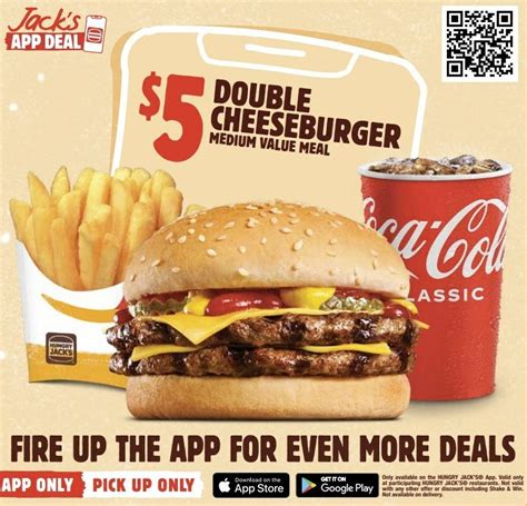 Deal Hungry Jacks 5 Double Cheeseburger Medium Meal Via App