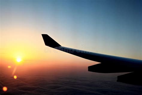 Sunset Over The Wing In Airplane Stock Image Image Of Netherlands