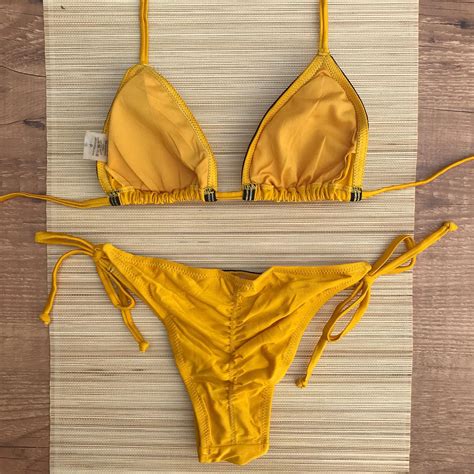 BiquÍni Detalhe Lurex Amarelo Dondoca Moda Feminina