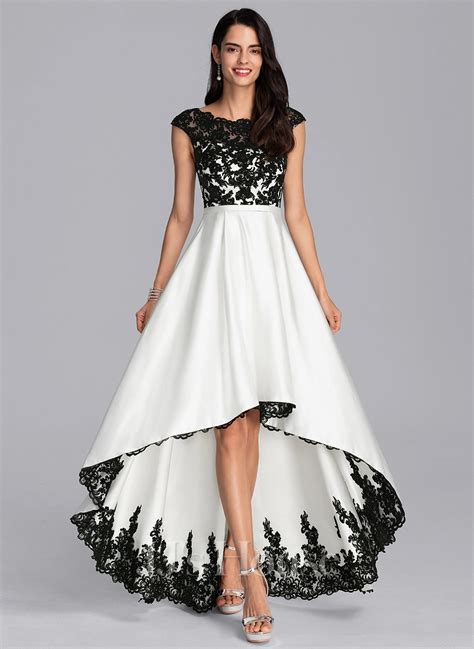 Ball Gownprincess Scoop Neck Asymmetrical Satin Lace Evening Dress