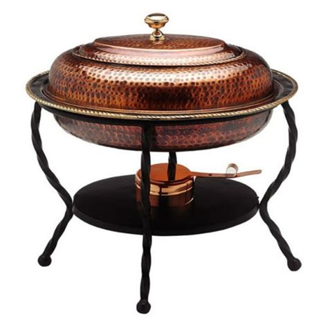 17 X 14 X 16½ Oval Antique Copper Over Ss Chafing Dish 6 Qt