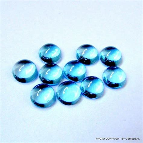 5 Pieces 5mm Blue Topaz Cabochon Round Gemstone Swiss Blue Etsy