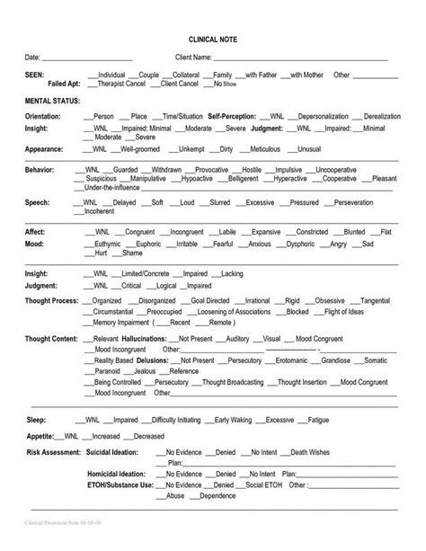 Template Counseling Notes Template Clinical Note Note Mse Progress