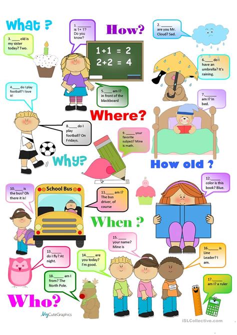 Wh questions worksheets for first grade and second grade. Chart: Question Words + Practice worksheet - Free ESL ...