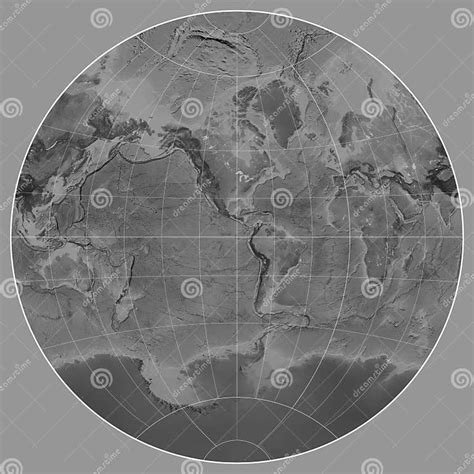 World Map Grayscale Van Der Grinten I Projection Meridian 9 Stock