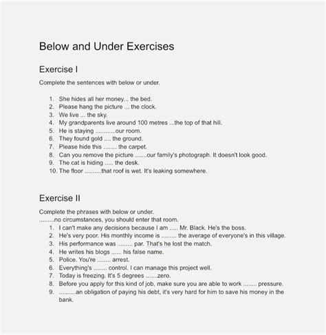 Below And Under Exercises With Answers Grammar Englet