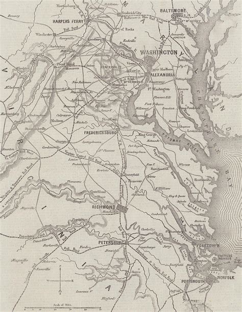 Antique Civil War Map Showing The Seat Of War In Virginia Drawing By