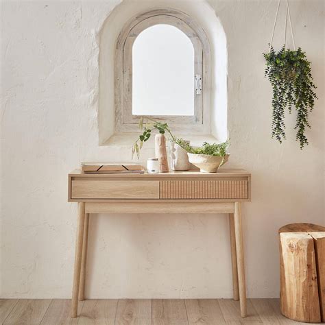 Grooved Wood Detail Console Table 100x30x75cm Natural Wood Colour