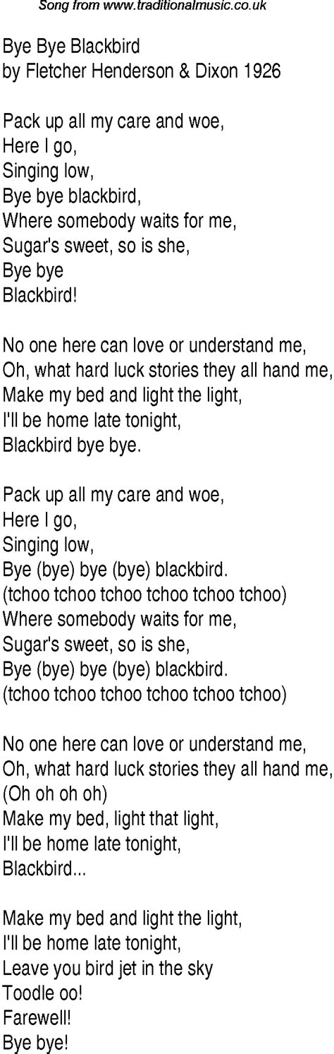 1940s Top Songs Lyrics For Bye Bye Blackbird