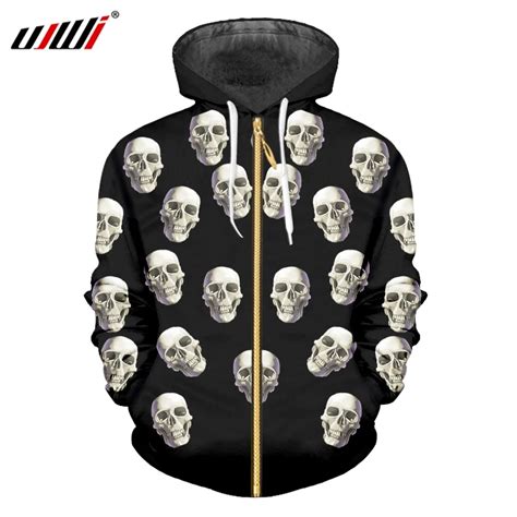 Ujwi Man Zip Hoodies Hot Long Sleeve Funny 3d Print A Group Of Skulls