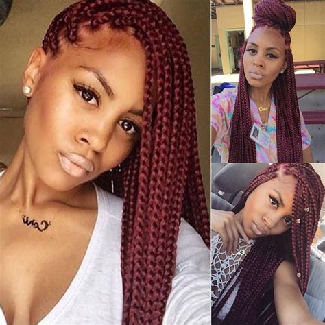 Burgundy box braids are a protective hairstyle dyed in a darker shade of red and divided into square or boxy sections. Pin on Single braids