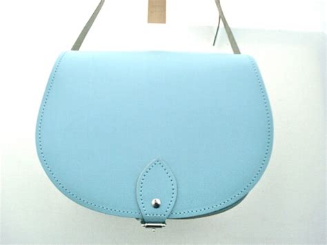 Pastel Blue Leather Saddle Bag Handmade In Uk By Jalaldesigns