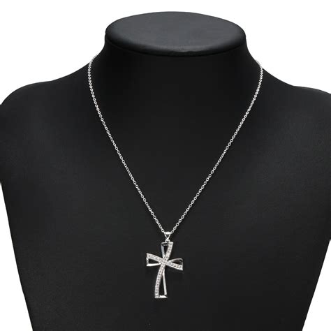 925 Sterling Silver Women Cross Necklace Crystal Chain Jewelry