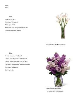 Floral Design Pricing Picture Worksheet, agriculture by Ag ...