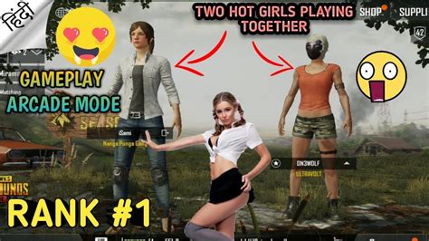 RANK 1 ARCADE MODE TWO HOT GIRLS CHARACTERS PLAYING PUBG MOBILE