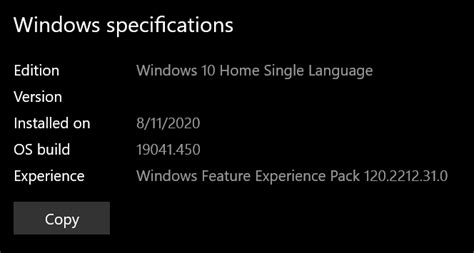 Edition Windows 10 Home Single Language Version 2004 Os Build 19041450
