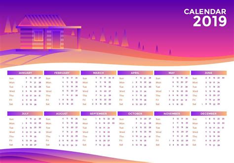 Landscape 2019 Printable Calendar Vector 274059 Vector Art At Vecteezy