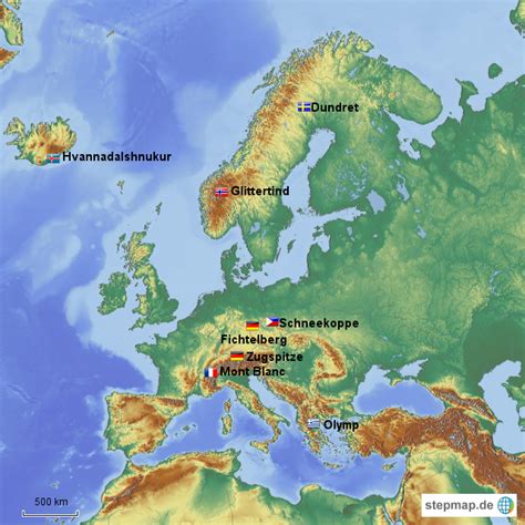 Stepmap Europa Mit Bergen Landkarte Für Deutschland