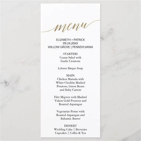 Elegant Gold And Black Calligraphy Dinner Menu Card Zazzle Wedding