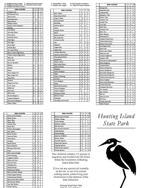 Hunting Island State Park Bird Checklist Columbia Audubon Society