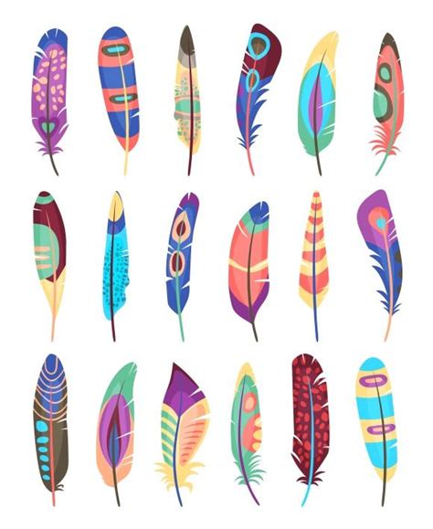 Vector Colored Feathers Set Feather Drawing Feather Painting