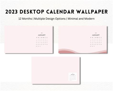 2023 Desktop Calendar Wallpaper 12 Months Instant Download Etsy