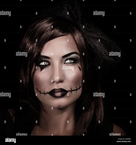 Scary Woman Portrait Isolated On Black Background Mystery Night