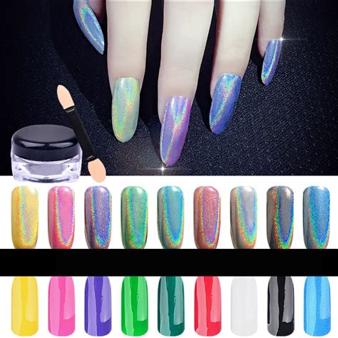 G Box Holographic Nail Glitters Holo Rainbow Nail Powder Shining Laser Nail Art Tip Chrome Dust