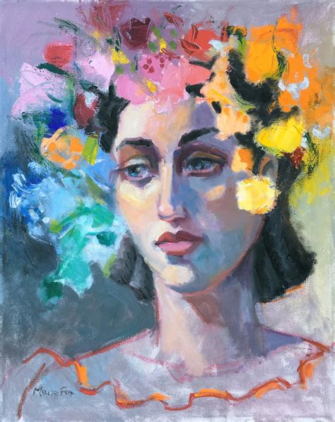 Woman Wearing Flowers Figurative Oil Painting Female Figuration