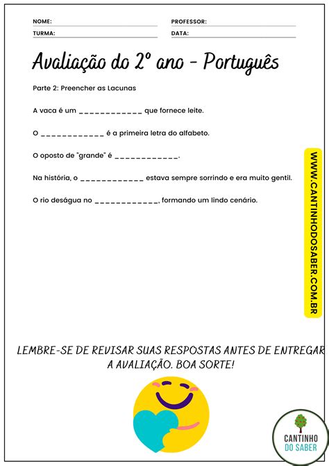 Avaliação De Português 2 Ano 3 Bimestre Para Imprimir
