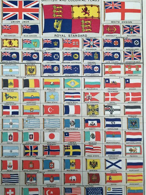 1900 British And Colonial Flags Original Antique Lithograph 9 X 12