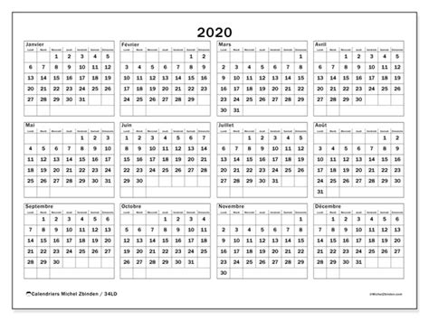 Calendrier 2020 à Imprimer “34ld” Michel Zbinden Fr