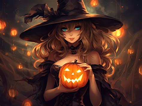 Cute Halloween Witch Holding Pumpkin Graphic By Fox Design Creative Fabrica