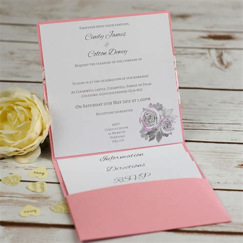 Rose Lace Pocketfold Wedding Invitations Bluebird Wedding Stationery