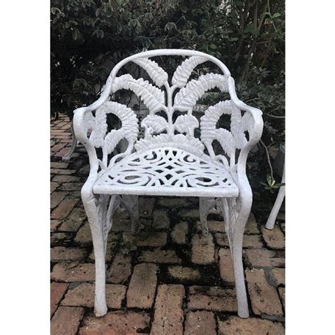 White Hollywood Regency Wrought Iron Patio Furniture Set In Fern Or
