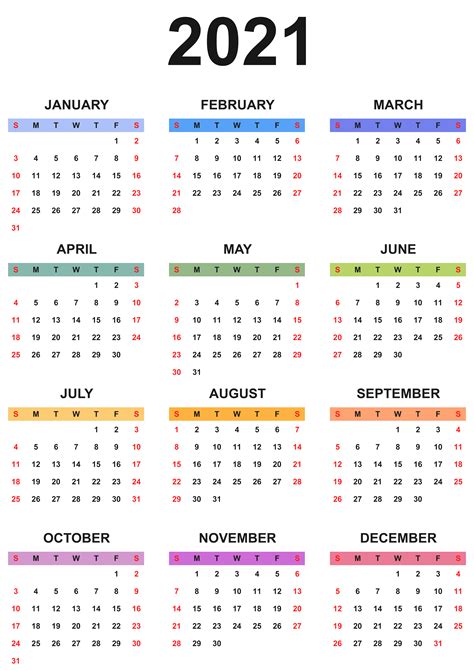 2021 Colorful Calendar Transparent Clipart Gallery Yopriceville