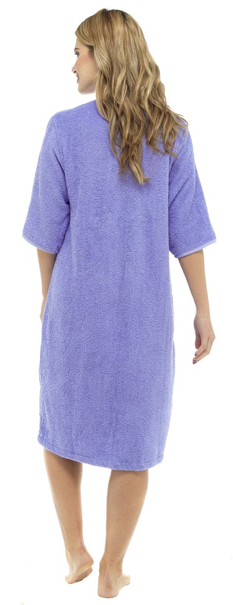 womens 100 cotton zip robe dressing gown terry towelling shower wrap beach pool ebay