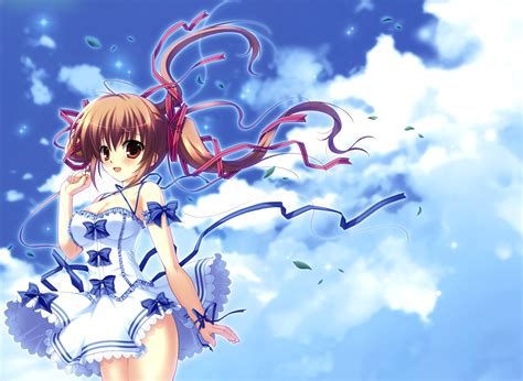 Anime Girls White Dress Clouds Wallpapers Hd Desktop