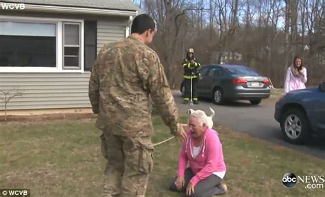 Woman Cries As Her Soldier Son Returns Home Early From Afghanistan In