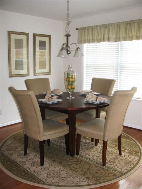How to choose the right size rug rug under dining table dining image result for round dining table 4 chairs rug round dining ( Thinking I need a rug similar to this for under our ...
