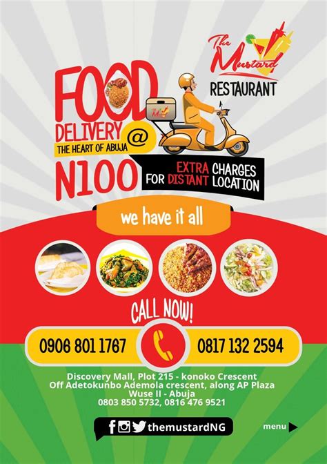Answer a few questions about your home project. Food Delivery Flyer design for The Mustard Restaurant ...