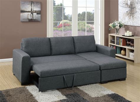 F6931 Blue Gray Convertible Sectional Sofa By Poundex