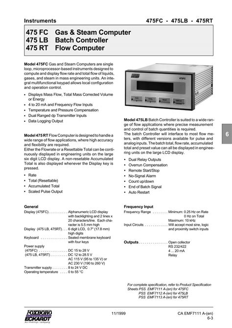 Catalog Sheet - FOXBORO ECKARDT