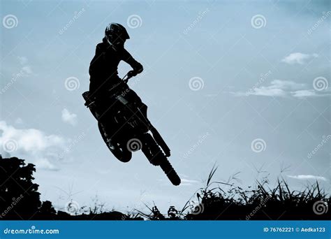 Motocross Action With Sunset Background Stock Image Image Of