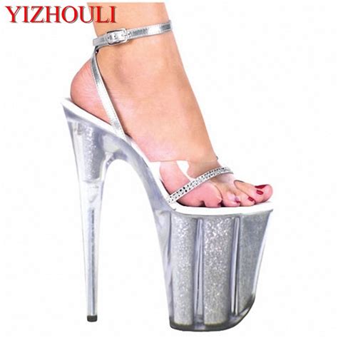 Plus Size 20cm Sexy Super High Heel Platform Crystal Shoes 8 Inch Clear