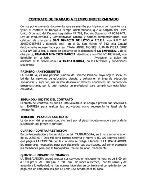 Modelo De Contrato De Trabajo Indefinido En Word Vários Modelos